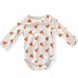 Monica + Andy Pizza Print Organic Cotton Long Sleeve M+A Bodysuit Baby Gift 6-9M